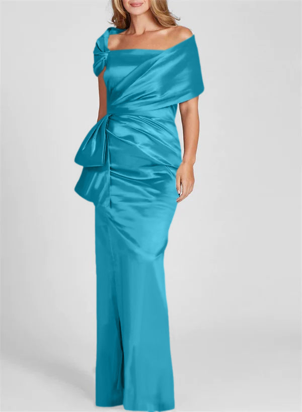 Vestidos para madre de la novia con corte tubo/columna, hombros descubiertos y largo hasta el suelo 