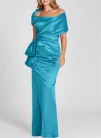 Vestidos para madre de la novia con corte tubo/columna, hombros descubiertos y largo hasta el suelo 