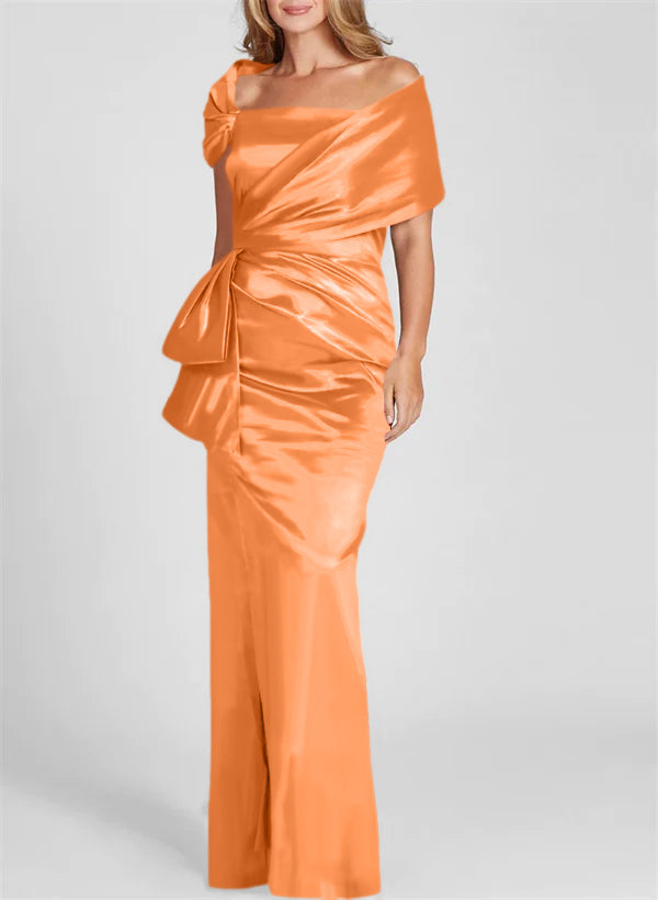 Vestidos para madre de la novia con corte tubo/columna, hombros descubiertos y largo hasta el suelo 