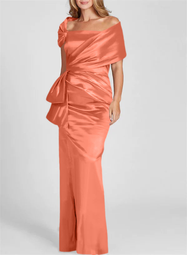 Vestidos para madre de la novia con corte tubo/columna, hombros descubiertos y largo hasta el suelo 