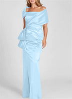 Vestidos para madre de la novia con corte tubo/columna, hombros descubiertos y largo hasta el suelo 