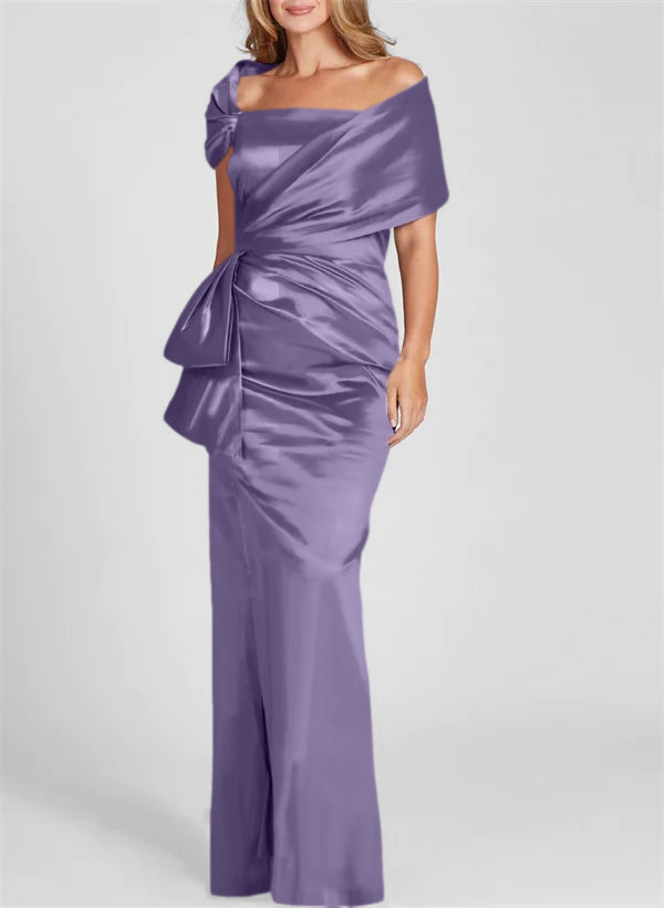 Vestidos para madre de la novia con corte tubo/columna, hombros descubiertos y largo hasta el suelo 