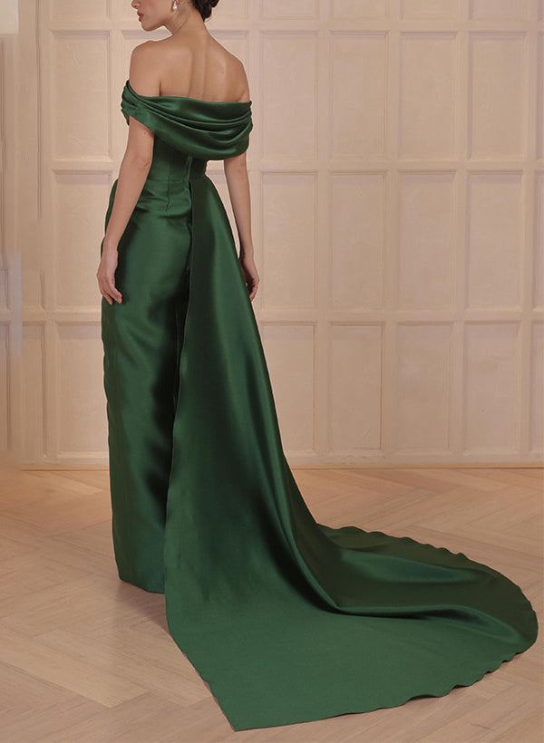 A-Linien-/Prinzessinnen-Kleid aus Satin mit schulterfreiem Ausschnitt und Seitenschlitz für die Mutter der Braut 