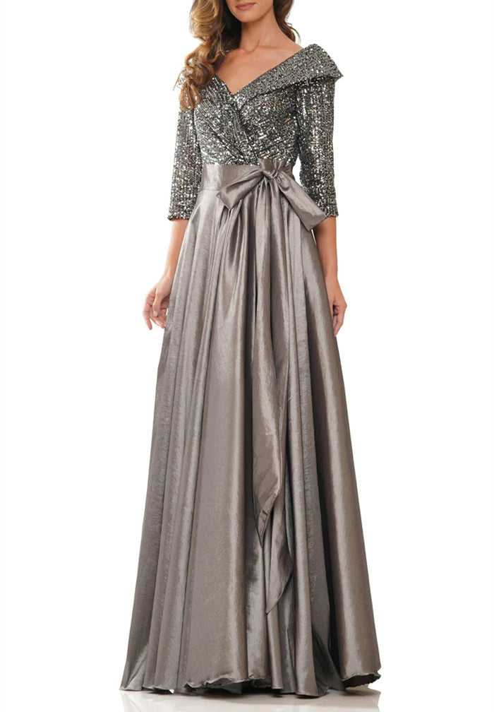 A-Linien-/Prinzessinnenkleider mit V-Ausschnitt und bodenlanger Silhouette für die Mutter der Braut 
