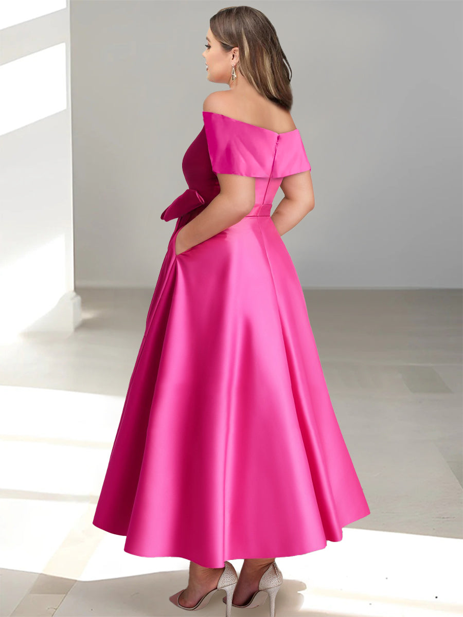 Vestidos de madre de la novia de corte A/princesa, sin mangas, hasta los tobillos, con hombros descubiertos y bolsillos 