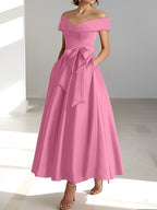 A-Linien-/Prinzessinnen-Kleid, schulterfrei, ärmellos, knöchellang, für die Mutter der Braut mit Taschen 