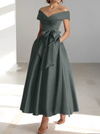 A-Linien-/Prinzessinnen-Kleid, schulterfrei, ärmellos, knöchellang, für die Mutter der Braut mit Taschen 