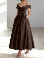 A-Linien-/Prinzessinnen-Kleid, schulterfrei, ärmellos, knöchellang, für die Mutter der Braut mit Taschen 