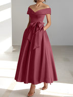 A-Linien-/Prinzessinnen-Kleid, schulterfrei, ärmellos, knöchellang, für die Mutter der Braut mit Taschen 
