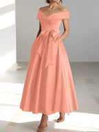 A-Linien-/Prinzessinnen-Kleid, schulterfrei, ärmellos, knöchellang, für die Mutter der Braut mit Taschen 