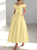 A-Linien-/Prinzessinnen-Kleid, schulterfrei, ärmellos, knöchellang, für die Mutter der Braut mit Taschen 