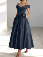 A-Linien-/Prinzessinnen-Kleid, schulterfrei, ärmellos, knöchellang, für die Mutter der Braut mit Taschen 