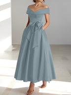A-Linien-/Prinzessinnen-Kleid, schulterfrei, ärmellos, knöchellang, für die Mutter der Braut mit Taschen 