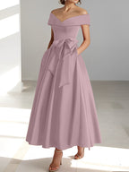 A-Linien-/Prinzessinnen-Kleid, schulterfrei, ärmellos, knöchellang, für die Mutter der Braut mit Taschen 