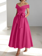 A-Linien-/Prinzessinnen-Kleid, schulterfrei, ärmellos, knöchellang, für die Mutter der Braut mit Taschen 