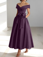A-Linien-/Prinzessinnen-Kleid, schulterfrei, ärmellos, knöchellang, für die Mutter der Braut mit Taschen 