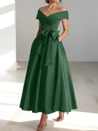 A-Linien-/Prinzessinnen-Kleid, schulterfrei, ärmellos, knöchellang, für die Mutter der Braut mit Taschen 