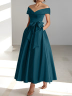 A-Linien-/Prinzessinnen-Kleid, schulterfrei, ärmellos, knöchellang, für die Mutter der Braut mit Taschen 