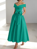 A-Linien-/Prinzessinnen-Kleid, schulterfrei, ärmellos, knöchellang, für die Mutter der Braut mit Taschen 