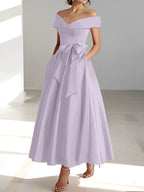 A-Linien-/Prinzessinnen-Kleid, schulterfrei, ärmellos, knöchellang, für die Mutter der Braut mit Taschen 