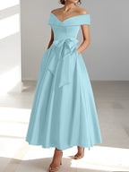 A-Linien-/Prinzessinnen-Kleid, schulterfrei, ärmellos, knöchellang, für die Mutter der Braut mit Taschen 