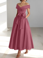 A-Linien-/Prinzessinnen-Kleid, schulterfrei, ärmellos, knöchellang, für die Mutter der Braut mit Taschen 