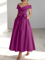 A-Linien-/Prinzessinnen-Kleid, schulterfrei, ärmellos, knöchellang, für die Mutter der Braut mit Taschen 