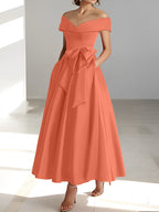 A-Linien-/Prinzessinnen-Kleid, schulterfrei, ärmellos, knöchellang, für die Mutter der Braut mit Taschen 
