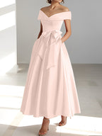 A-Linien-/Prinzessinnen-Kleid, schulterfrei, ärmellos, knöchellang, für die Mutter der Braut mit Taschen 