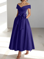 A-Linien-/Prinzessinnen-Kleid, schulterfrei, ärmellos, knöchellang, für die Mutter der Braut mit Taschen 