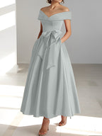 A-Linien-/Prinzessinnen-Kleid, schulterfrei, ärmellos, knöchellang, für die Mutter der Braut mit Taschen 