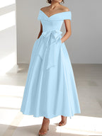 A-Linien-/Prinzessinnen-Kleid, schulterfrei, ärmellos, knöchellang, für die Mutter der Braut mit Taschen 
