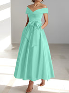 A-Linien-/Prinzessinnen-Kleid, schulterfrei, ärmellos, knöchellang, für die Mutter der Braut mit Taschen 