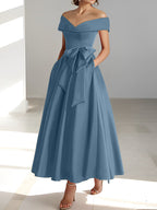 A-Linien-/Prinzessinnen-Kleid, schulterfrei, ärmellos, knöchellang, für die Mutter der Braut mit Taschen 