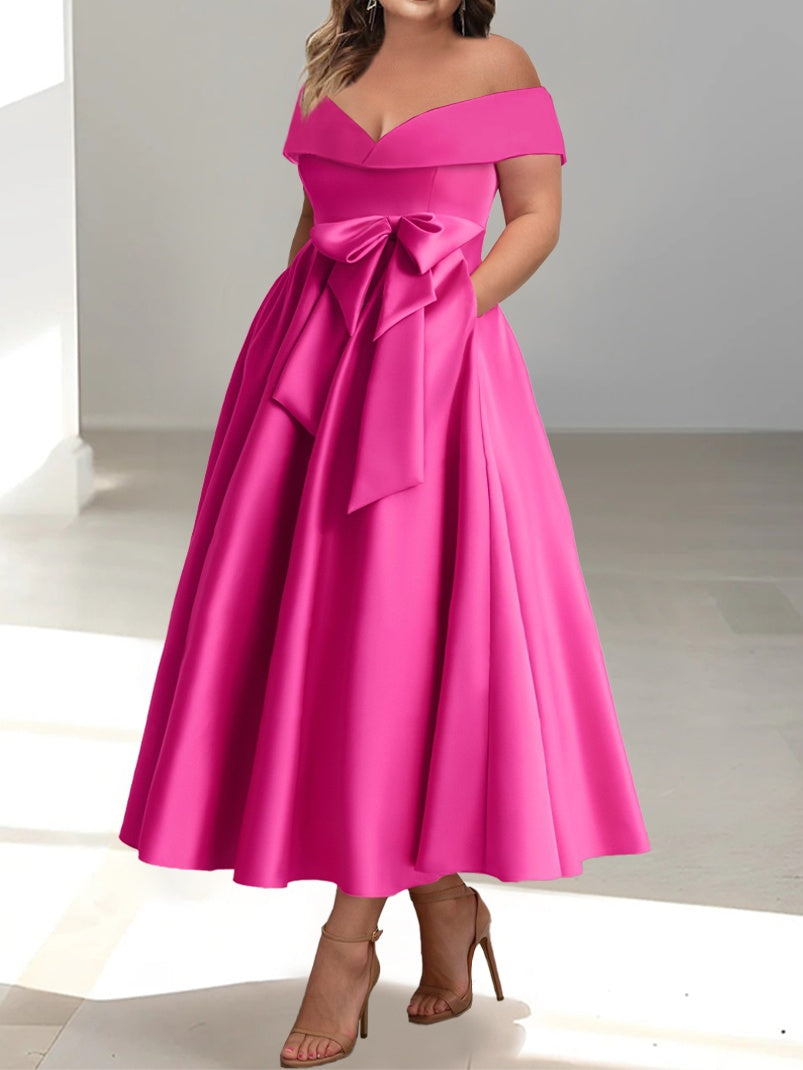 A-Linien-/Prinzessinnen-Kleid, schulterfrei, ärmellos, knöchellang, für die Mutter der Braut mit Taschen 