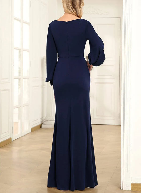 Vestidos para madre de la novia con escote halter, mangas largas y corte tubo/columna 