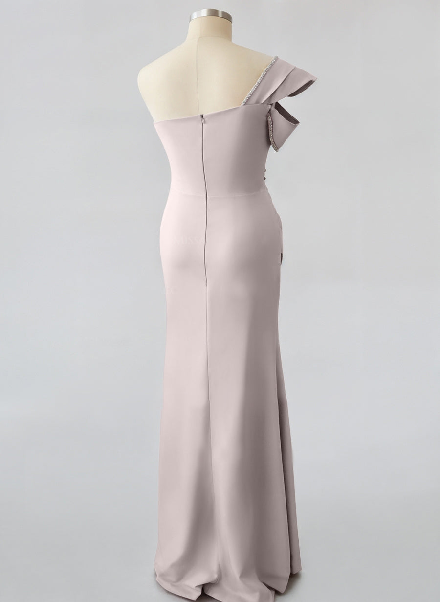 Meerjungfrauen-/Trompeten-Kleid mit One-Shoulder-Ausschnitt, ärmellos, bodenlang, für die Mutter der Braut 