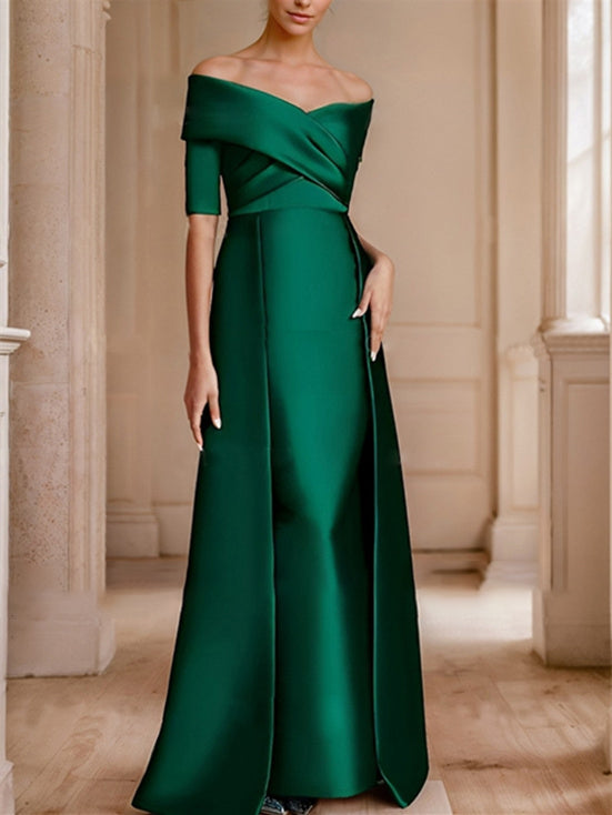 A-Linien-/Prinzessinnen-Kleid mit schulterfreiem Ausschnitt, halben Ärmeln und bodenlanger Ausführung für die Mutter der Braut 