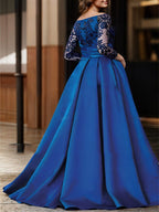 Vestidos para madre de la novia de corte A/princesa, hombros descubiertos, mangas 3/4 y largo hasta el suelo 