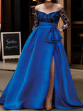 Vestidos para madre de la novia de corte A/princesa, hombros descubiertos, mangas 3/4 y largo hasta el suelo 