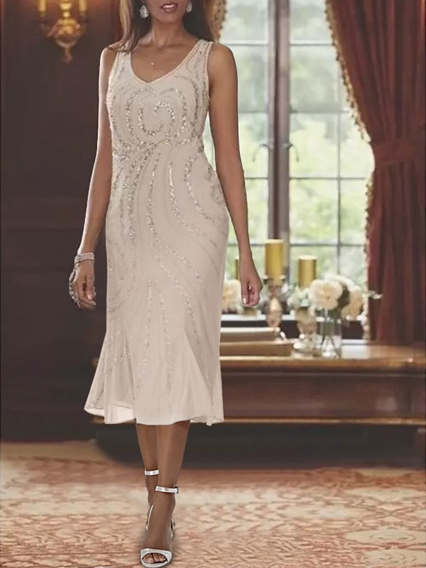 Vestidos de gasa con escote en V para madre de la novia, 2 piezas, con chaqueta y lentejuelas 