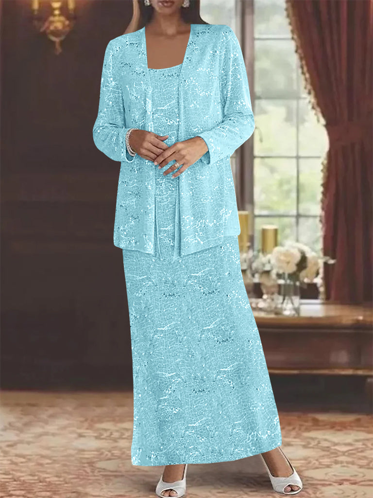 Vestidos de gasa para madre de la novia con lentejuelas y chaqueta 