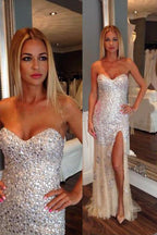 New Arrival Sexy Sweetheart Side Slit Long Beading Prom Dresses