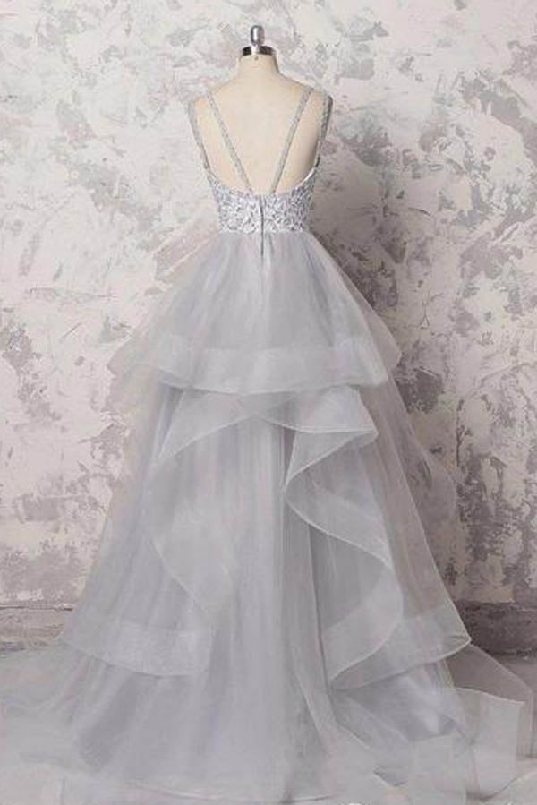 Lace Grey Organza Mutilayered Quiceanera Dress Ballgowns