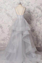Lace Grey Organza Mutilayered Quiceanera Dress Ballgowns
