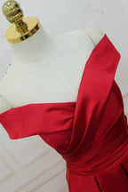 Off-the-shoulder Burgundy Long Satin Prom Dress/Evening Dress