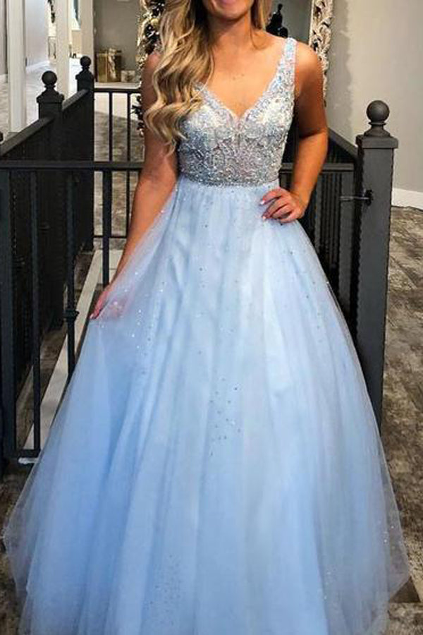 Charming Beaded Ball Dresses  V-neck Junior Prom Dress