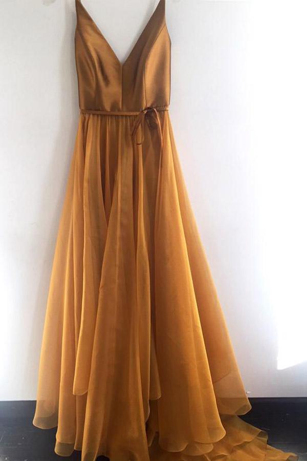 Formal A-Line V-Neck Spaghetti Strap Cheap Long Prom/Evening Dresses