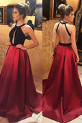Round Neck A-Line Keyhole Backless  Satin Prom/Formal Dress