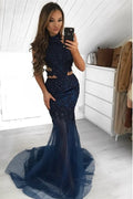 Gorgeous Halter Sleeveless Sheer-Tulle Mermaid Prom Dress